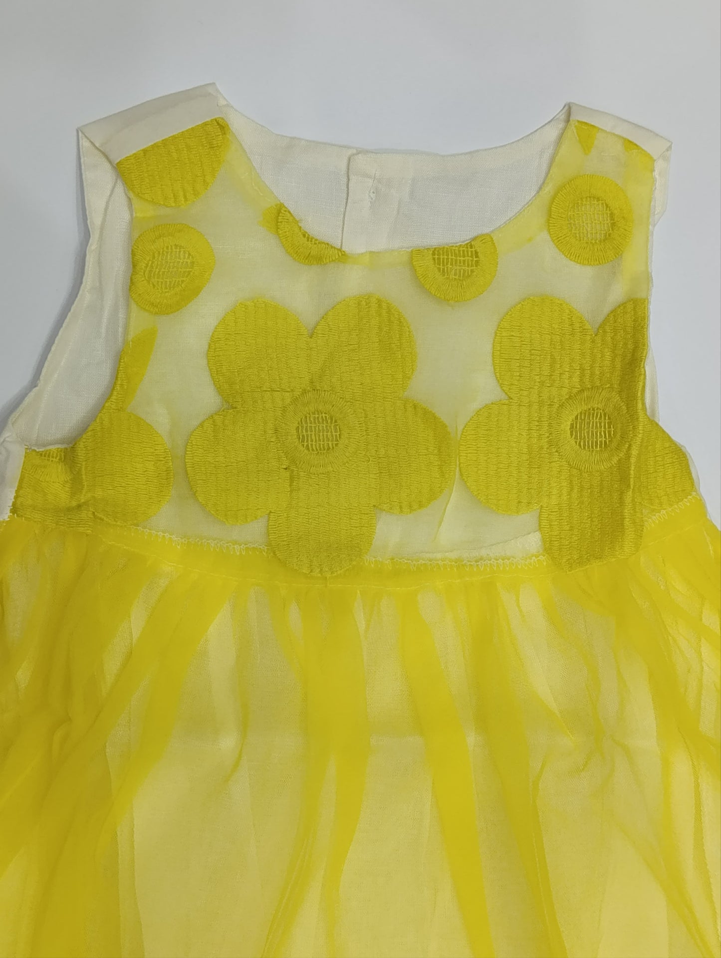Girl yellow Flower embroidery Frock with Cotton inner