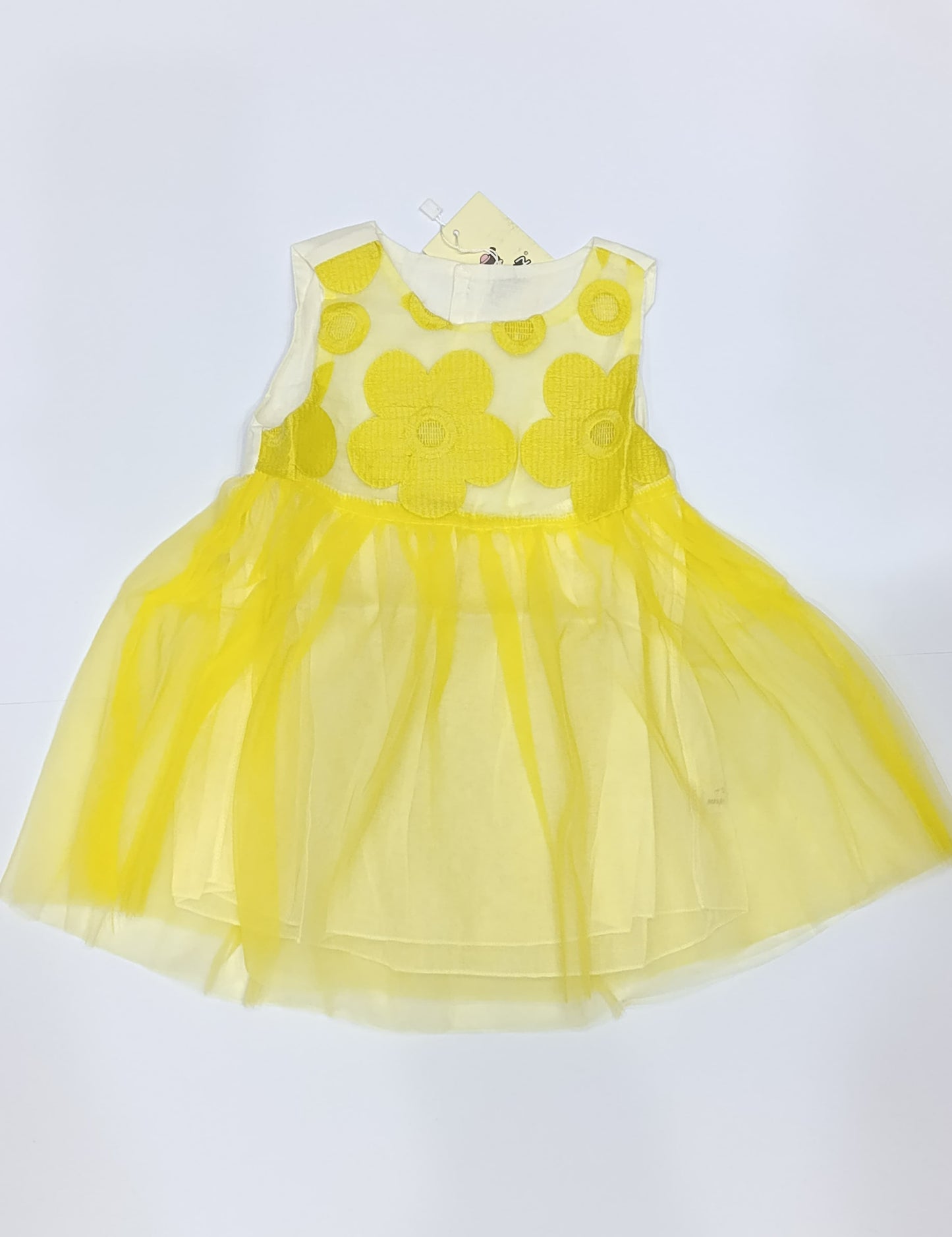 Girl yellow Flower embroidery Frock with Cotton inner