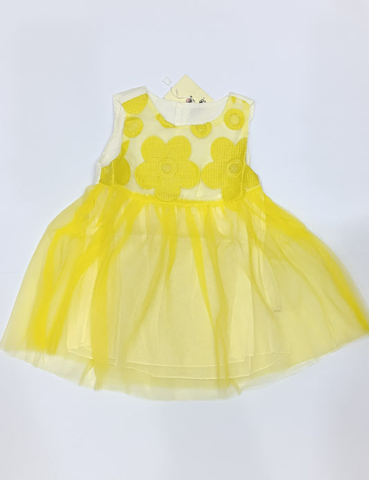 Girl yellow Flower embroidery Frock with Cotton inner